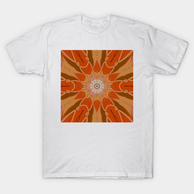 Cartoon Mandala Flower Orange and Pink T-Shirt by WormholeOrbital